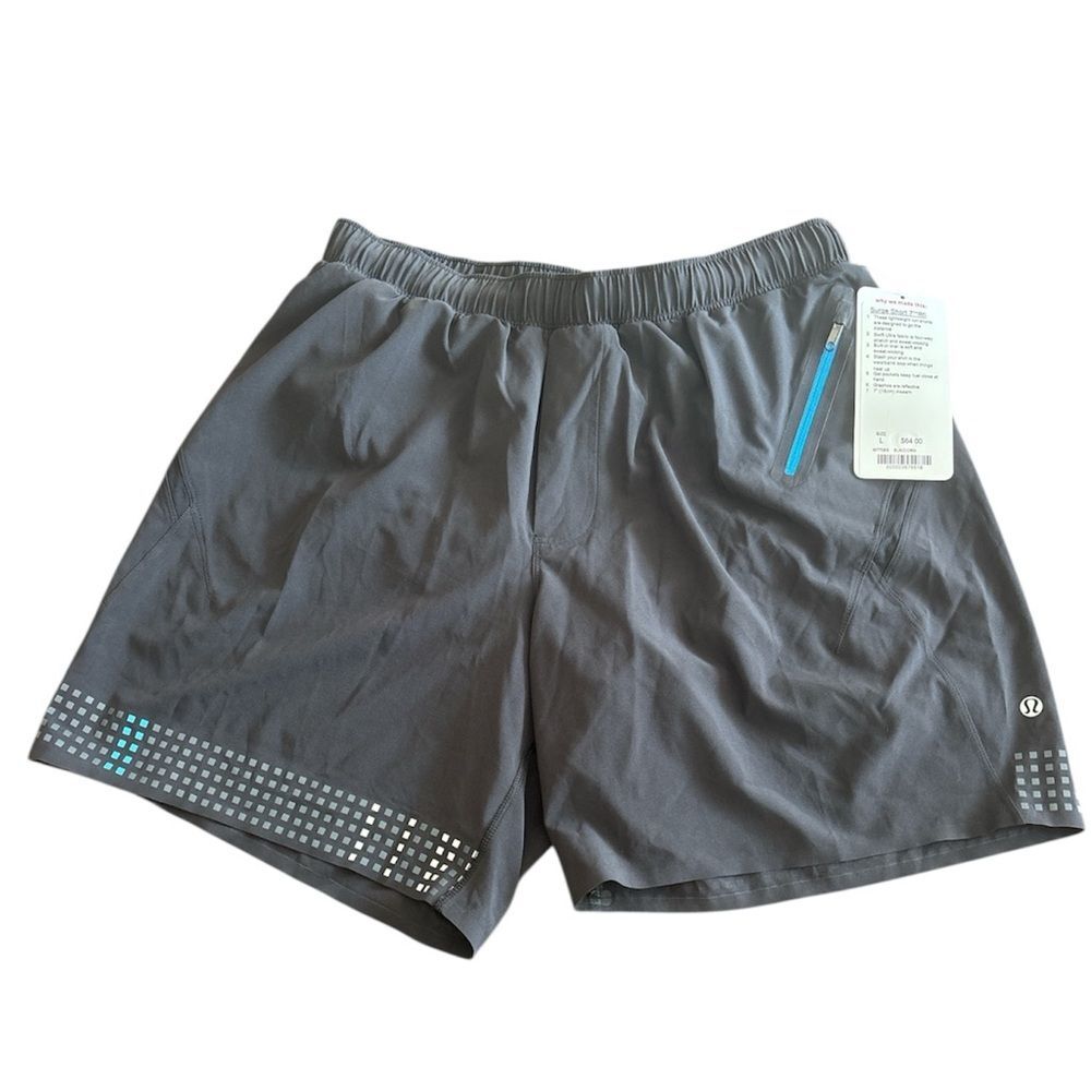 Lululemon Mens Surge Short 7 Inch Black Blue Trim NWT Running Large Athletic